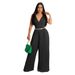 Women's Clothing sleeveless temperament casual V neck waist pleated loose wide leg jumpsuit_ipsvogv.com