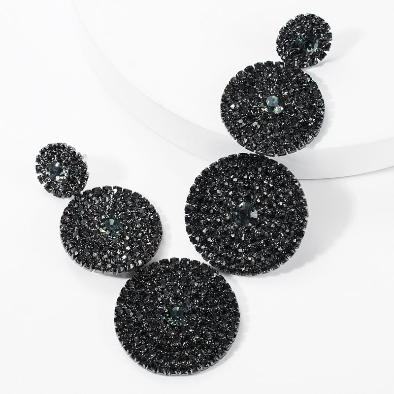 Exaggerated multi-layer round diamond-encrusted glass diamond rhinestone full diamond earrings women's super flash super fairy earrings earrings_ipsvogv.com