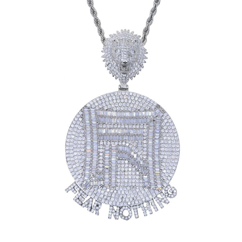 Men's Hip Hop Lion Pendant Necklace - Fear Nothing Statement Jewelry With Zircon Accents, Adjustable 51-80cm Chain (Silver/Gold Two-Tone Options)_ipsvogv.com