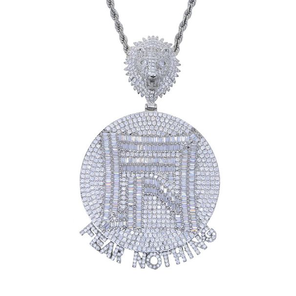 Men's Hip Hop Lion Pendant Necklace - Fear Nothing Statement Jewelry With Zircon Accents, Adjustable 51-80cm Chain (Silver/Gold Two-Tone Options)_ipsvogv.com