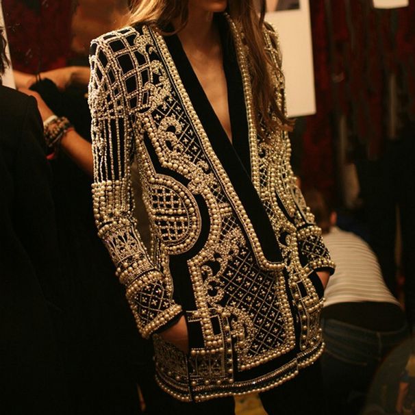 Women's autumn fashion V-neck long-sleeved thickened mid-length suit jacket_ipsvogv.com