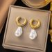 Fashionable Heavy Industry Gold Stainless Steel Earrings For Women, Minimalist Metal Cold Wind Earrings, Pearl_ipsvogv.com