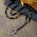 Hot Selling Natural Stone Black Gallstone Yellow Tiger Eye Iron Stone Cross Religious Men's Necklace Men's Hip Hop Necklace_ipsvogv.com