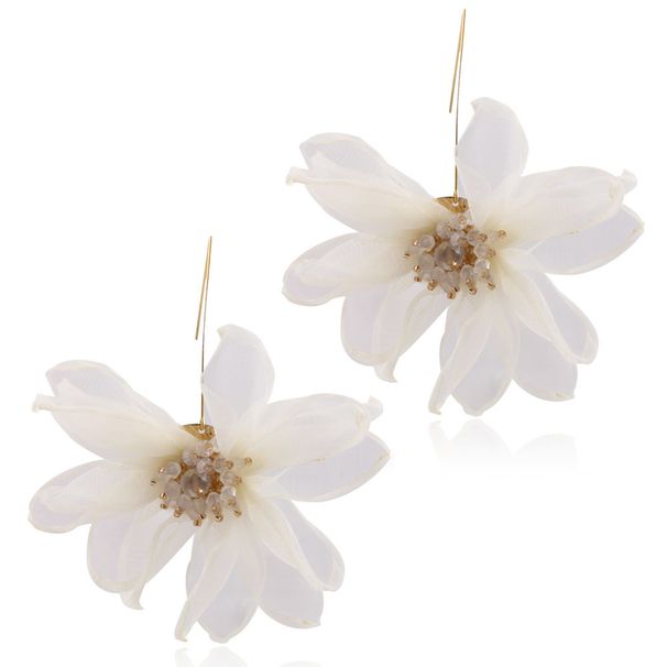 2E4472 Vacation Immortal Fabric Big Petal Flower Forest Female Korean Style Fresh Earrings_ipsvogv.com