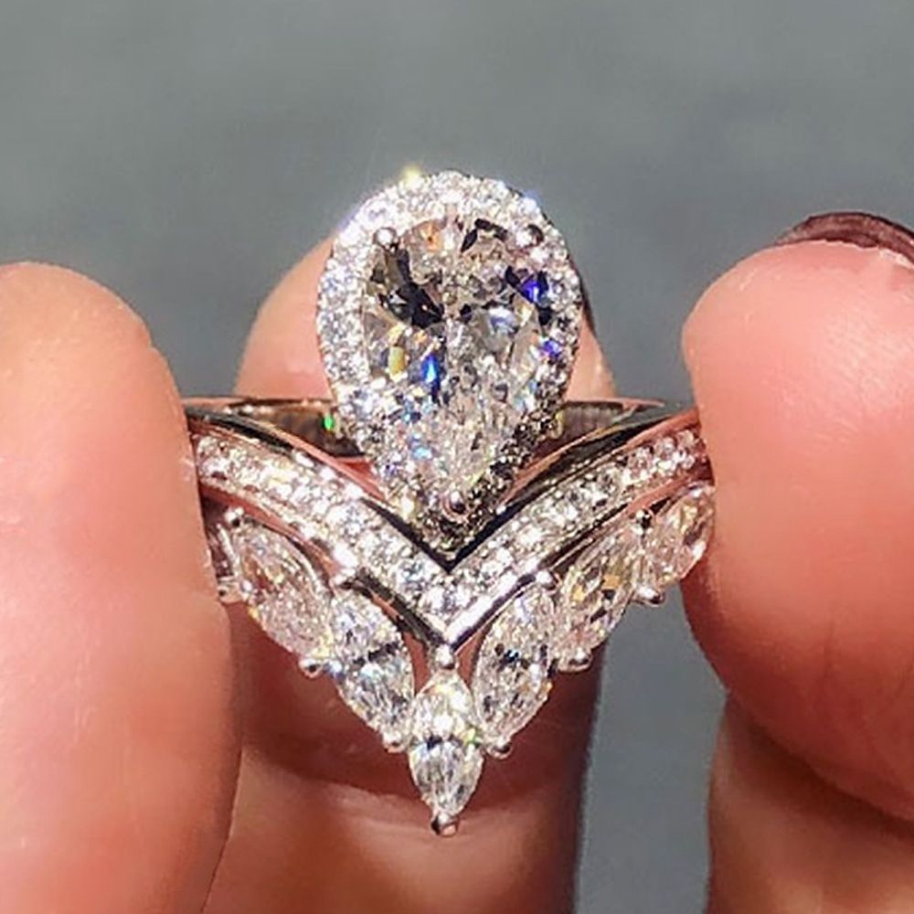 Cao Shi's New Crown Water Drop Pear Shaped Copper Plated Platinum Zircon Horse Eye Engagement Women's Ring_ipsvogv.com