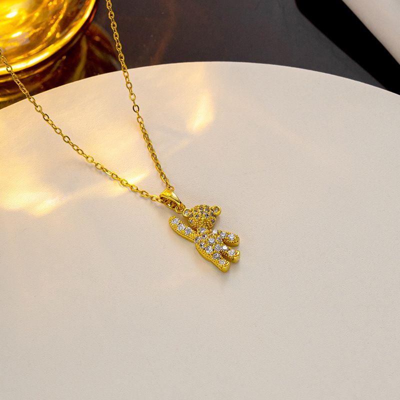 Little Necklace Women's New Violent Bear Pendant Versatile High End Titanium Steel Lock Bone Chain Accessories_ipsvogv.com