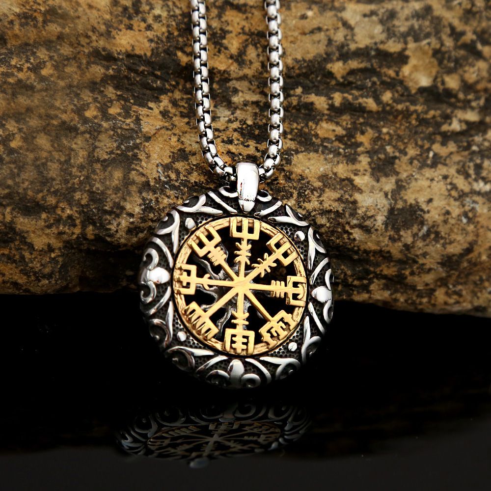 New Jewelry Trend Accessories Pendant Hollow Compass Titanium Steel Men's Viking Necklace_ipsvogv.com