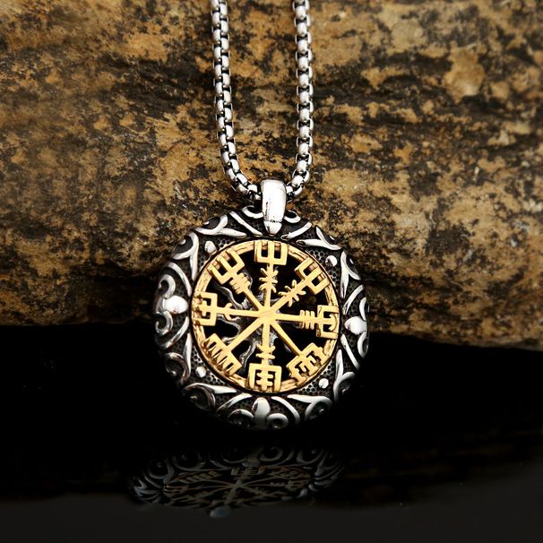 New Jewelry Trend Accessories Pendant Hollow Compass Titanium Steel Men's Viking Necklace_ipsvogv.com