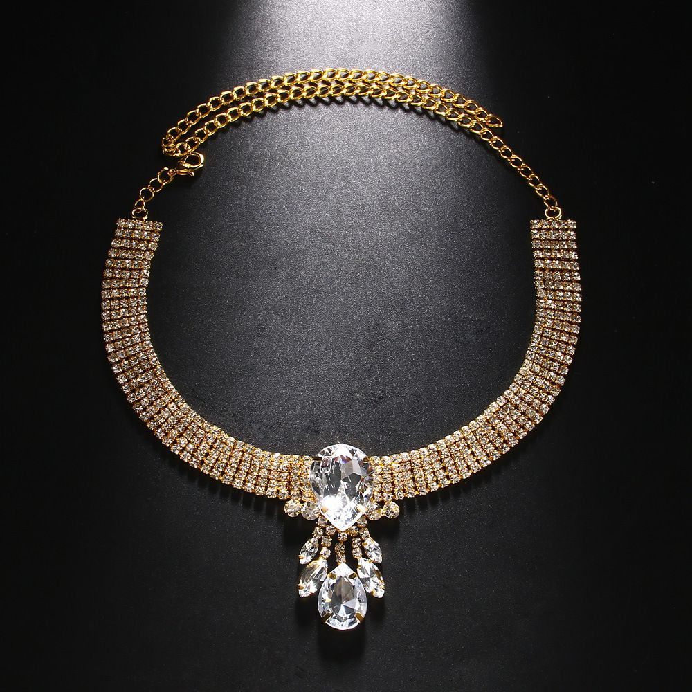 New Multi-row Fringed Neck Chain, European And American Fashion Water Drop Rhinestone Collarbone Chain Full Of Diamond Accessories Necklace_ipsvogv.com