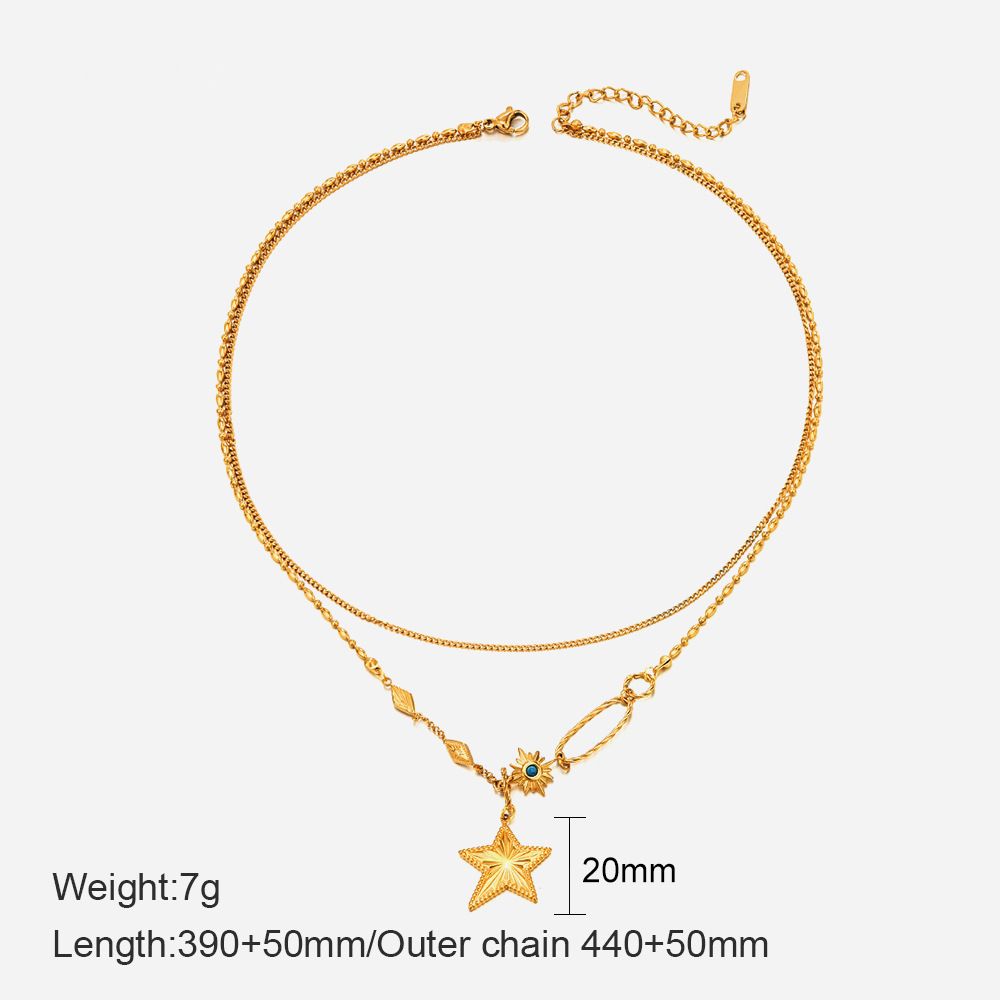 14K Gold Plated Double Layer Star Necklace - Geometric Clavicle Chain For Women, Ins Style Design_ipsvogv.com