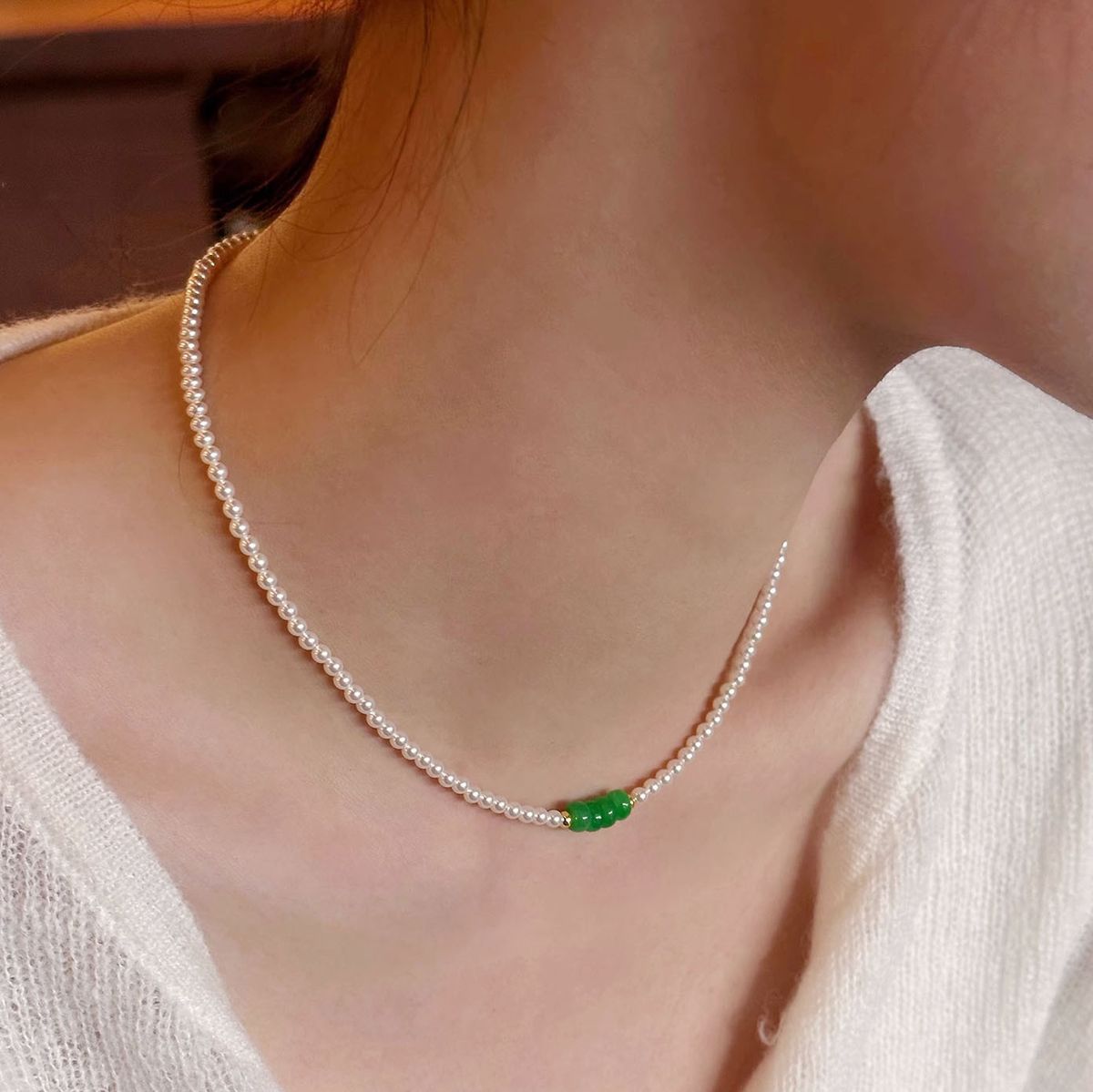 Shi Family Pearl Necklace For Women, Light Luxury, Niche, High-end, Collarbone Chain, Jade Pendant Necklace, Jewelry,_ipsvogv.com