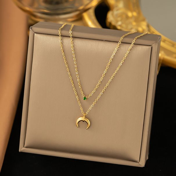 New Product: Green Diamond Bull Horn Inverted Crescent Double Layered Moon Stacking Chain, Titanium Steel Lock Bone Set,_ipsvogv.com