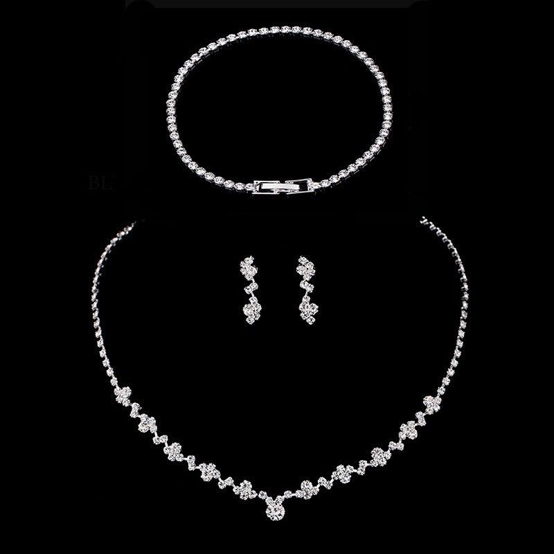 Minimalist Full Diamond Necklace Earrings Bracelet Ring Hot Sale Bride Bridesmaid Jewelry Four-Piece Set_ipsvogv.com