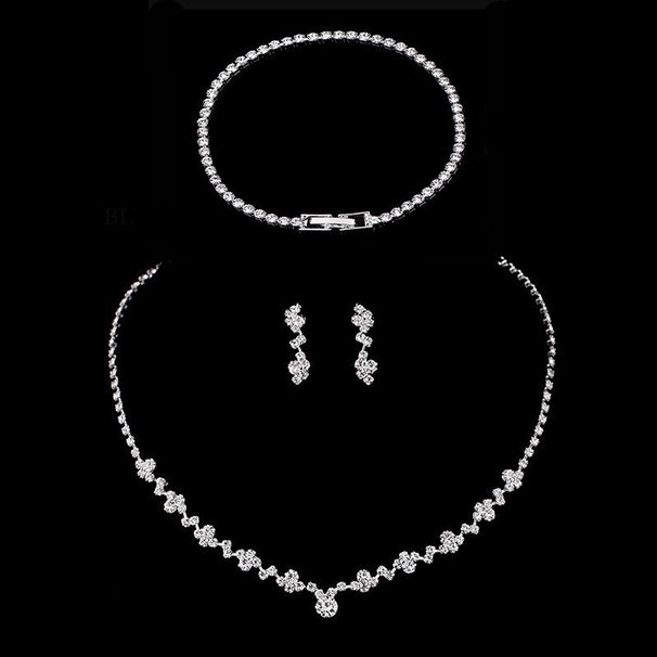 Minimalist Full Diamond Necklace Earrings Bracelet Ring Hot Sale Bride Bridesmaid Jewelry Four-Piece Set_ipsvogv.com