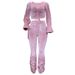Women's Clothing autumn and winter sexy navel-baring long-sleeved top solid color micro-flared pants two-piece set_ipsvogv.com