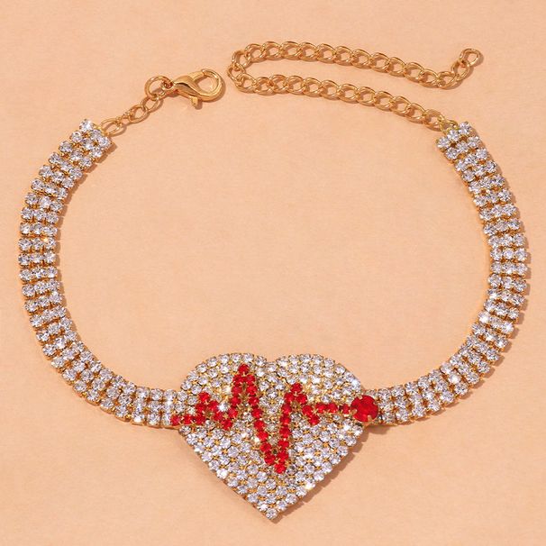 jewelry creative novel electrocardiogram Anklet Beach full diamond multi-row heart-shaped Anklet_ipsvogv.com