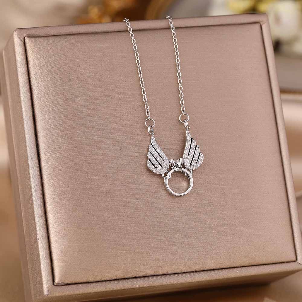 Full Diamond Angel Wings Titanium Steel Female Advanced Design Colorless Collar Chain Necklace Jewelry_ipsvogv.com