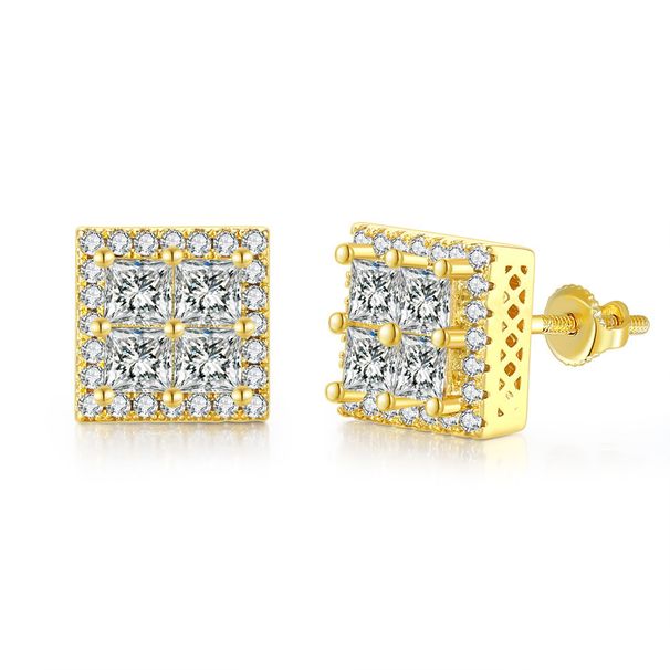 Unisex hot selling hip hop zircon thread earrings men and women three dimensional square full diamond gold plated earrings earrings_ipsvogv.com