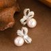 Sweet And Fragrant Style With Diamond Studded Sparkling Zircon Bow, Pearl Earrings, Feminine Charm, Versatile Silver_ipsvogv.com