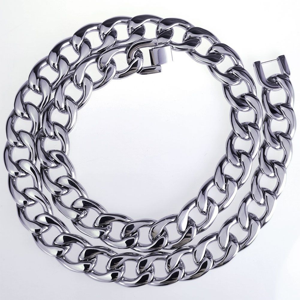 Mens Cuban Heavy Jewely Necklace Stainless Steel Silver Tone_ipsvogv.com