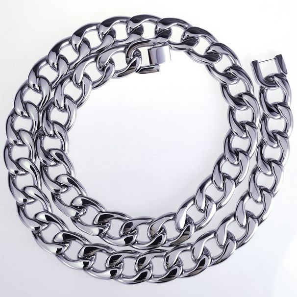 Mens Cuban Heavy Jewely Necklace Stainless Steel Silver Tone_ipsvogv.com