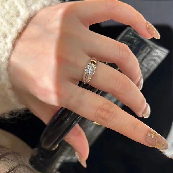 Lace Grid Light Luxury Sparkling Diamond Zircon Ring For Women With Adjustable Opening, Niche High-end Sense,_ipsvogv.com