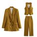 Women's Clothing Linen double-breasted women's blazer + vest and vest + linen straight pants suit_ipsvogv.com