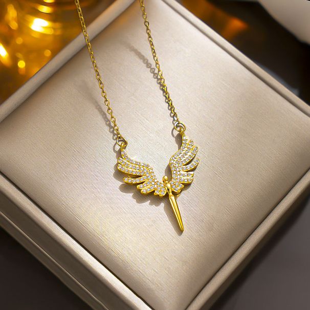 2023 Angel Wings Pendant Titanium Steel Necklace for Feminine Fade, Light Luxury Feminine Design Collar Chain_ipsvogv.com
