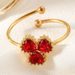 Stainless Steel Genuine Gold Waterproof Opening With Zircon Four Leaf Clover Heart Lucky Woman Ring_ipsvogv.com