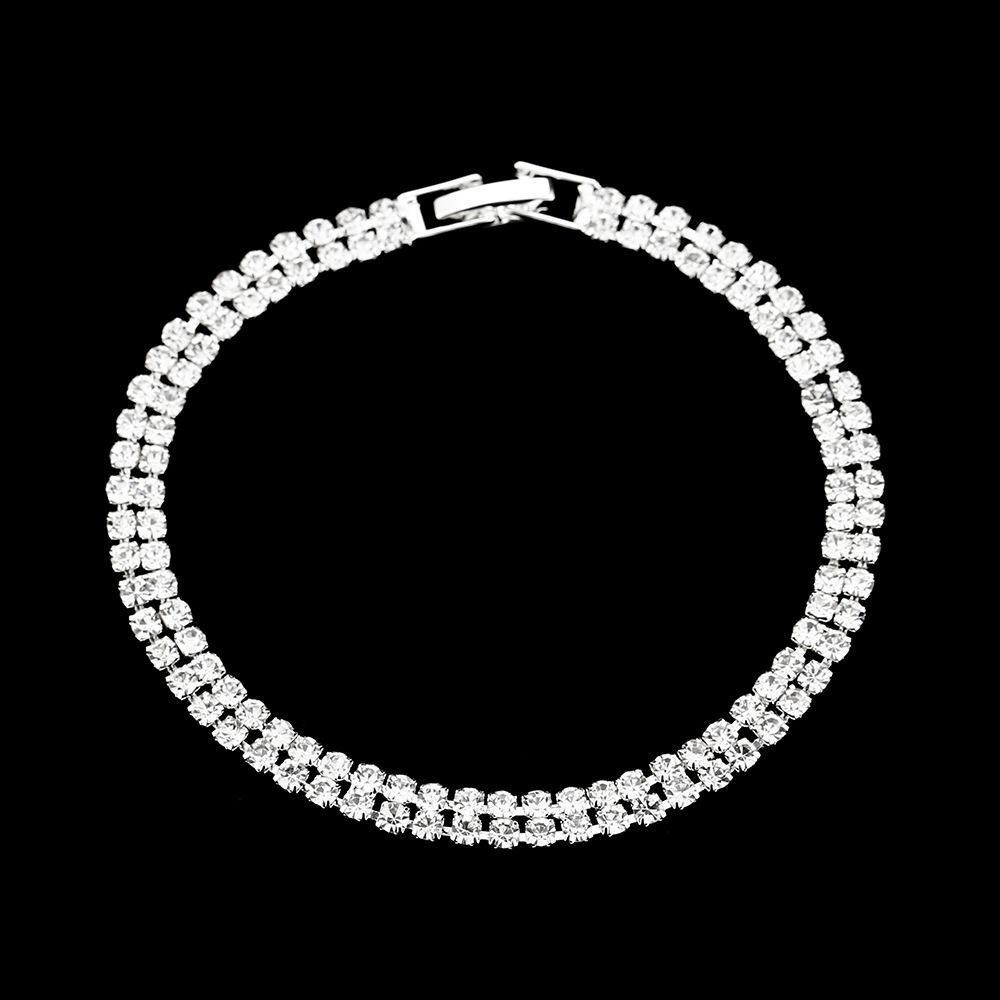 Crystal Rhinestone Bridal Jewelry Set - Necklace, Earrings & Bracelet (3-Piece Wedding Collection)_ipsvogv.com