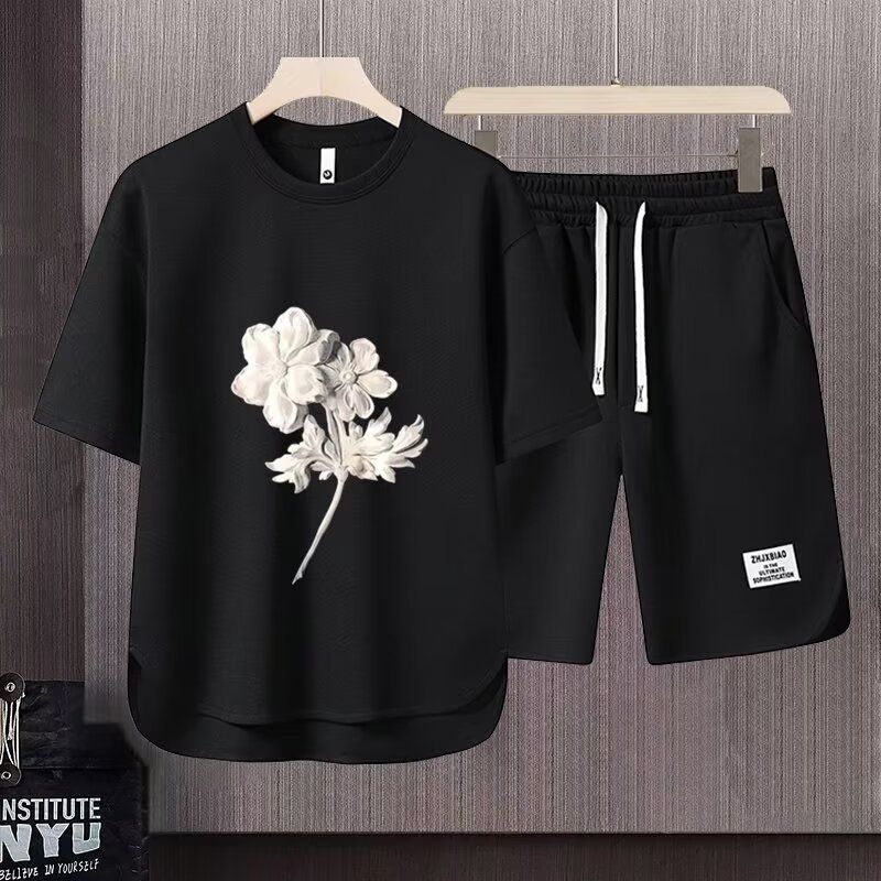 Men's Clothing 2024 Waffle Casual Summer Suit Men's Loose Teen Short sleeved T shirt Shorts Handsome Two piece Suit_ipsvogv.com