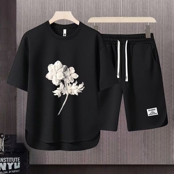 Men's Clothing 2024 Waffle Casual Summer Suit Men's Loose Teen Short sleeved T shirt Shorts Handsome Two piece Suit_ipsvogv.com
