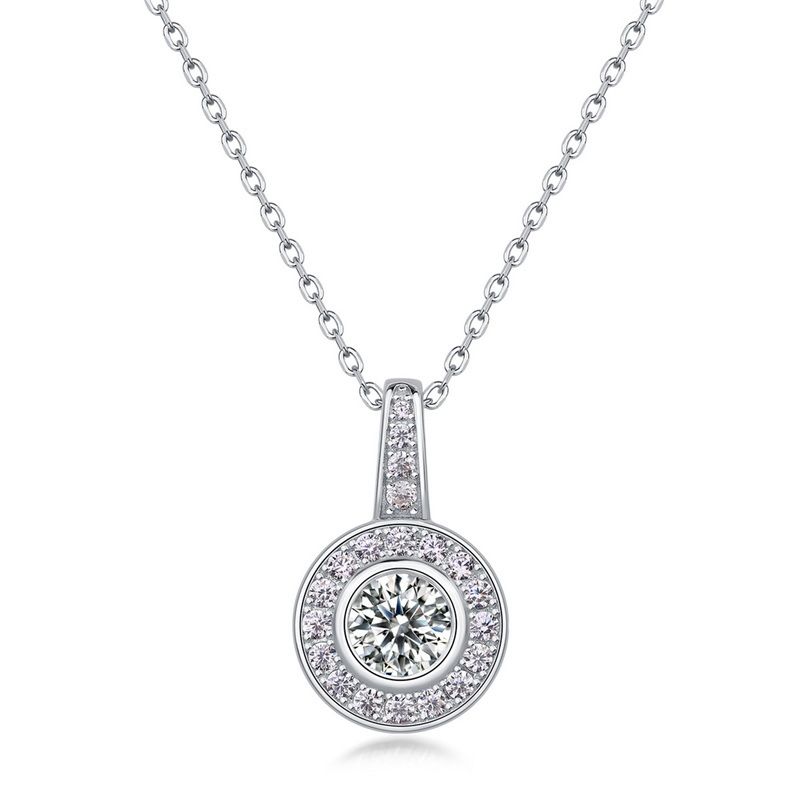 new Brilliant Moissanite Pendant S925 Silver Inlaid Round Colored Diamond Clavicle Chain Light Luxury Fashion_ipsvogv.com