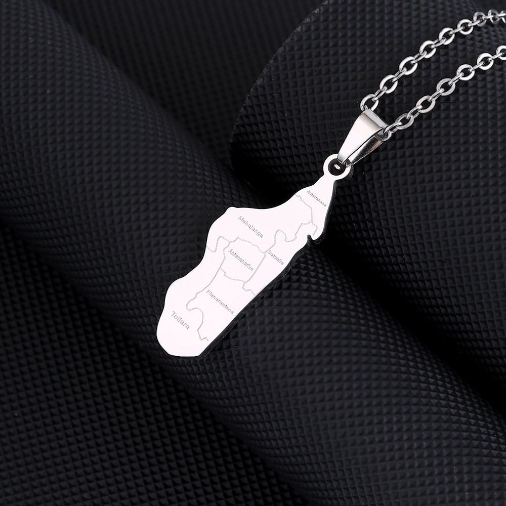 stainless steel Madagascar map and city necklace male and female couple geometric titanium steel pendant necklace_ipsvogv.com