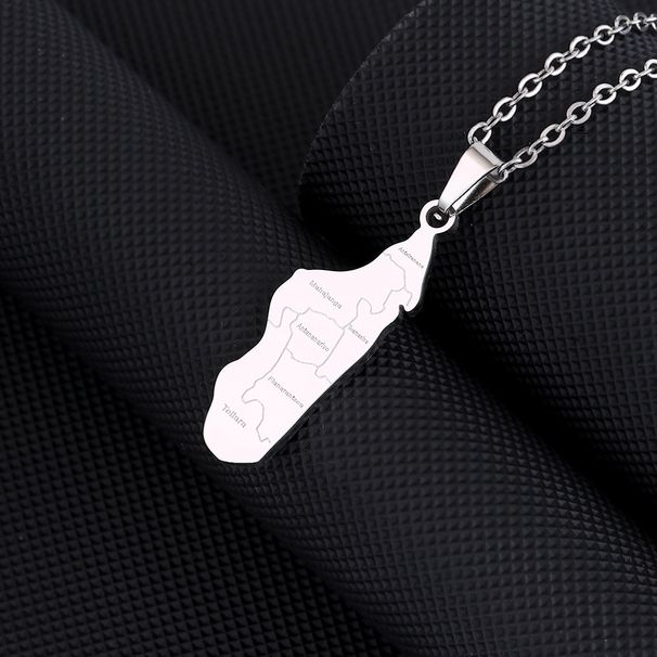 stainless steel Madagascar map and city necklace male and female couple geometric titanium steel pendant necklace_ipsvogv.com