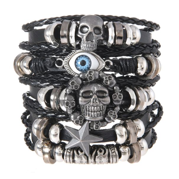 Men's Leather Braided Adjustable Bracelet Stackable Hip Hop Punk DIY Set Series Jewelry_ipsvogv.com