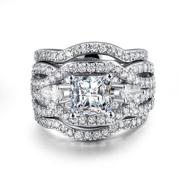 Fashion platinum plated three layer ring set Zircon micro inlaid ring female_ipsvogv.com