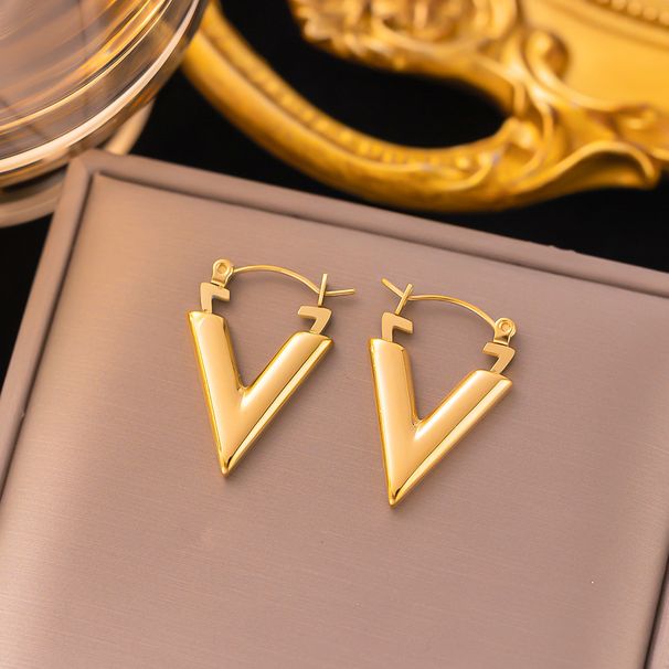 Simple And Fashionable Letter V Personalized Titanium Steel Color Retention Earrings, Internet Famous Versatile Earrings_ipsvogv.com