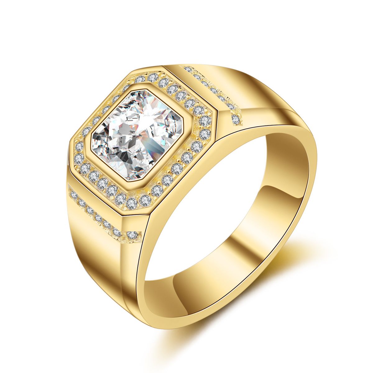 MJZ034 Simulated Square Diamond, Full Arm Set, Wealthy Diamond Ring, Trendy Men's Wide Version, Large Ring_ipsvogv.com