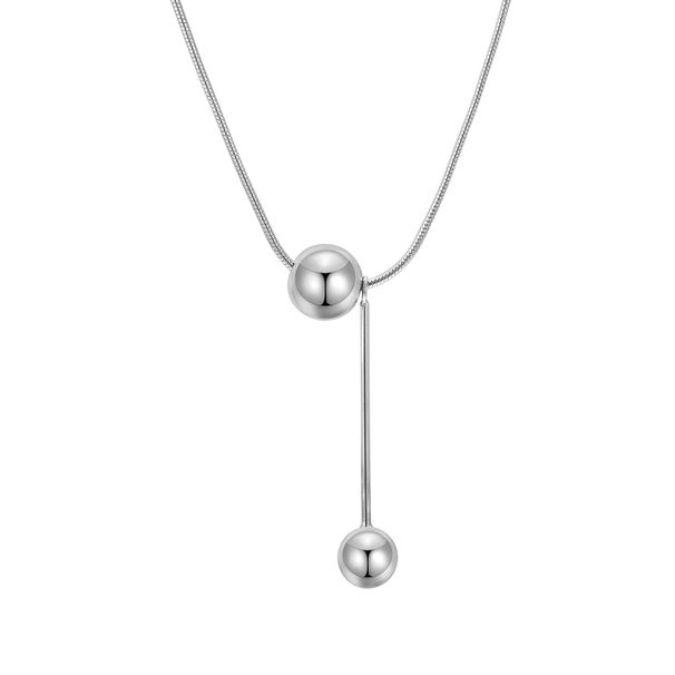 S Silver Ball Bing Round Snake Bone Women's Ins Summer Light Luxury Style Transfer Bead Necklace Clavicle Chain_ipsvogv.com