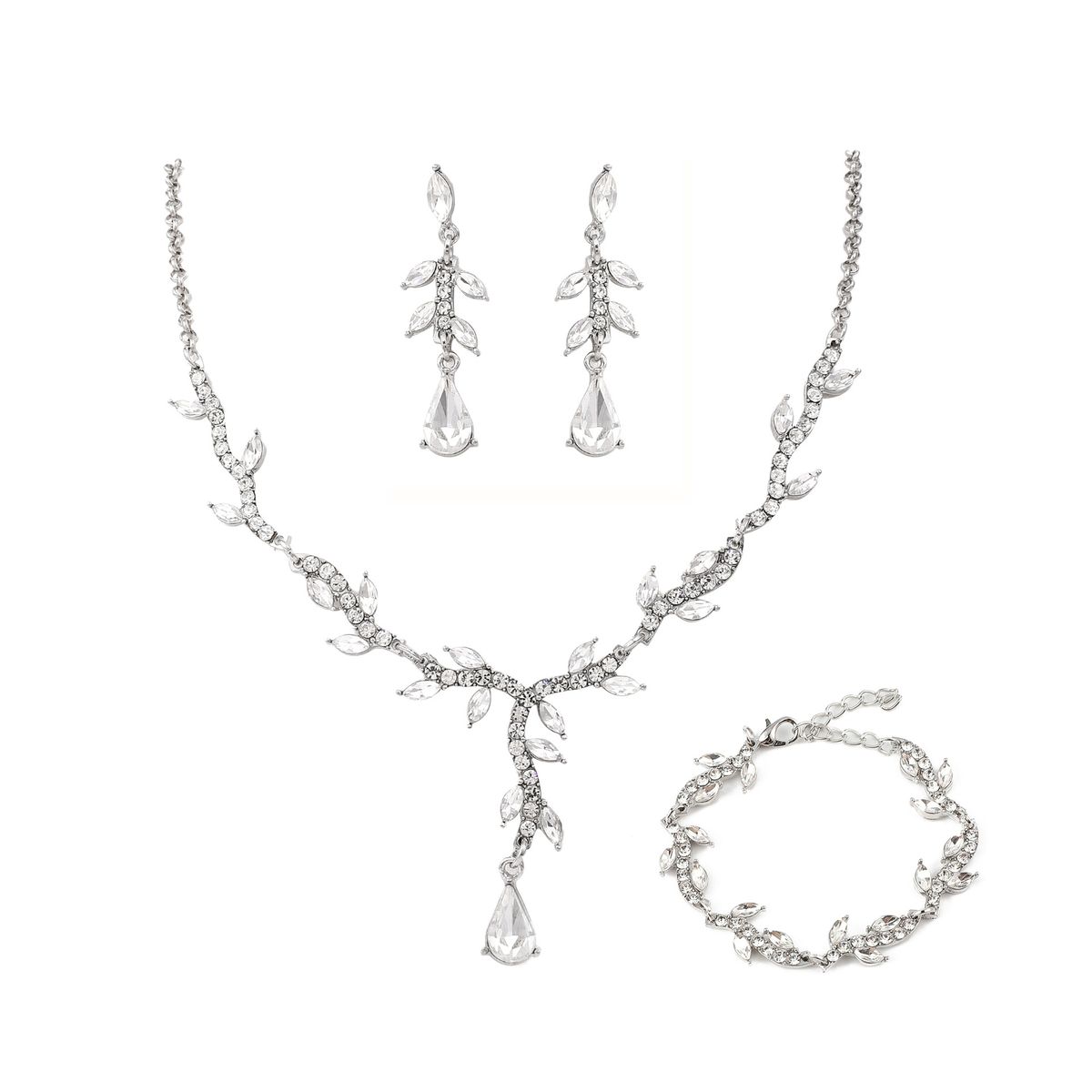 Luxurious Jewelry Brides: Necklace, Earrings, Bracelet Three-Piece Set For Wedding And Party Accessories_ipsvogv.com