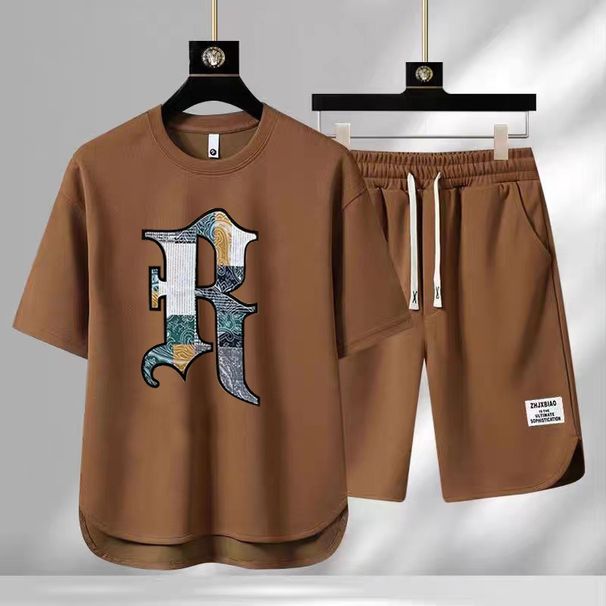 Men's Clothing Summer fashion brand new casual short sleeved sports five point pants two piece suit men's large size loose T shirt top_ipsvogv.com