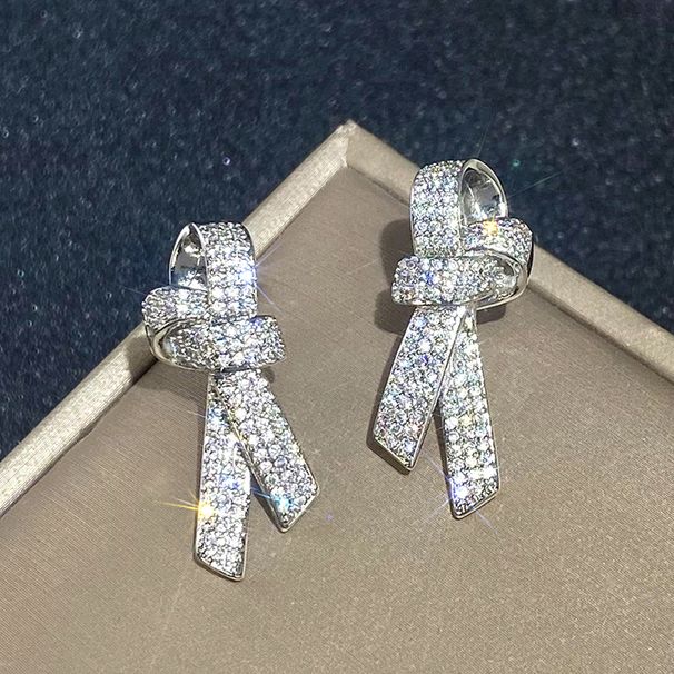 Cao Shi's Fashionable Temperament, Micro Inlaid Zircon Bow Tie Design, Earrings, Trendy And Shiny Earrings For Women_ipsvogv.com