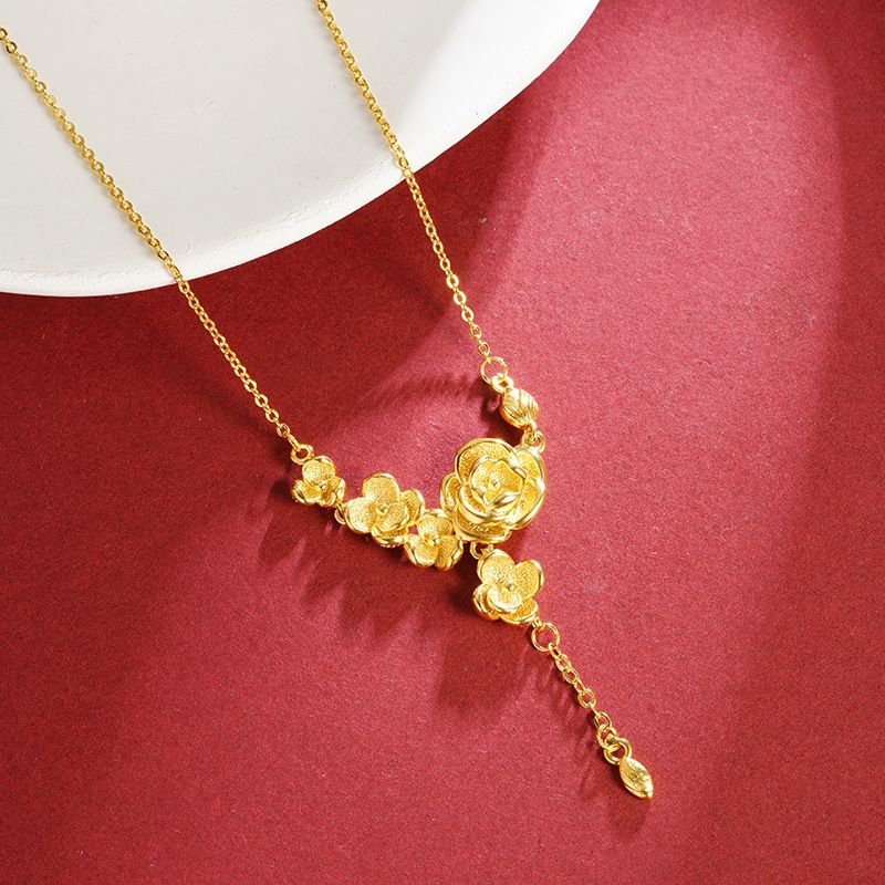 Sand Gold Flower Like Brocade Necklace, Light Luxury Temperament, Tassel Collarbone Chain, Timeless Jewelry, Yiwu_ipsvogv.com