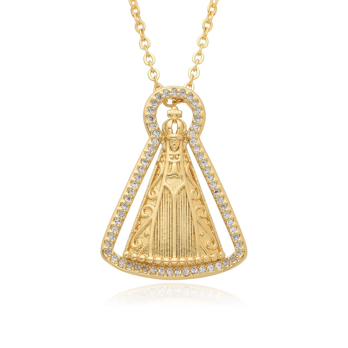 Fashion Gold Hollow Copper Gold Plated Zircon Lace Pendant Religious Necklace Jewelry Accessories_ipsvogv.com