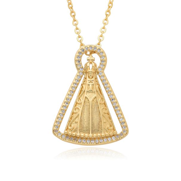 Fashion Gold Hollow Copper Gold Plated Zircon Lace Pendant Religious Necklace Jewelry Accessories_ipsvogv.com