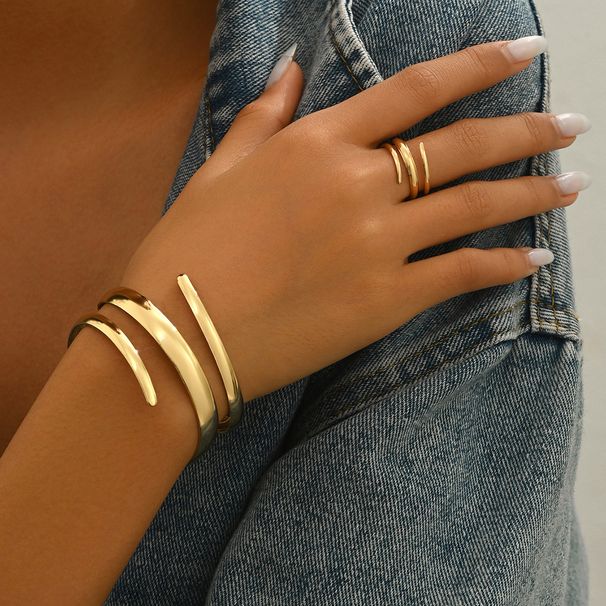 Geometric light luxu style ring set, personalized and versatile, curved design, niche women's wristband bracelet_ipsvogv.com