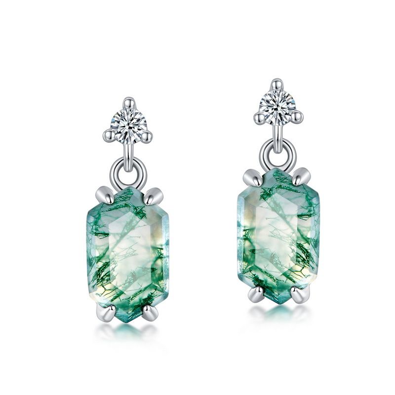 Natural Water Grass Agate Earrings S925 Silver Claw Inlaid Green Moss Earrings Retro Light Luxury Fashion_ipsvogv.com