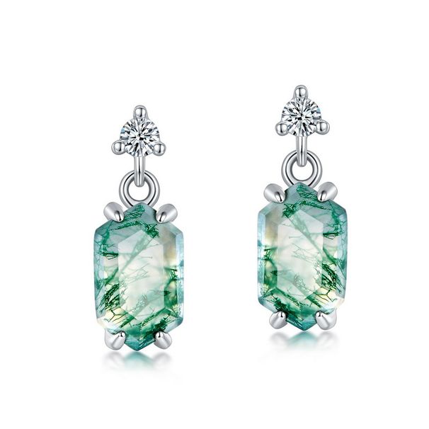 Natural Water Grass Agate Earrings S925 Silver Claw Inlaid Green Moss Earrings Retro Light Luxury Fashion_ipsvogv.com