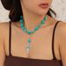Retro ethnic vacation irregular turquoise metal cross necklace female personality chain necklace_ipsvogv.com